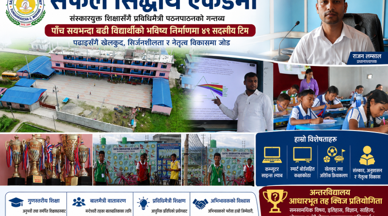 सफल सिद्धार्थ एकेडेमी : संस्कारयुक्त शिक्षासँगै प्रविधिमैत्री पठनपाठनको गन्तव्य सफल सिद्धार्थ एकेडेमी : संस्कारयुक्त शिक्षासँगै प्रविधिमैत्री पठनपाठनको गन्तव्य